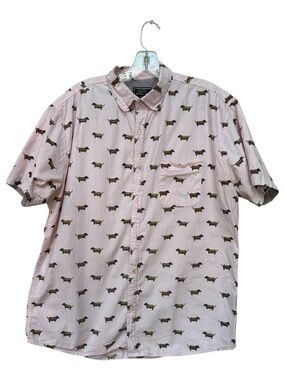 Dachshund Print Button Up Shirt Pink Novelty Hot Dog Dog Size L